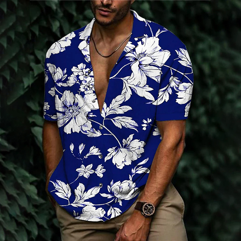 Hawaiian Floral D Print Cuban Collar Shirt Helloice Apparel