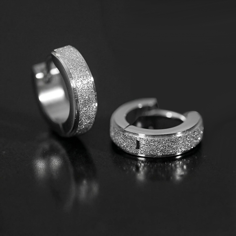 Titanium Steel Frosted Hoop Earrings