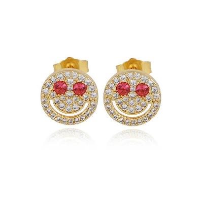 Iced Ruby Smile Face Stud Earrings