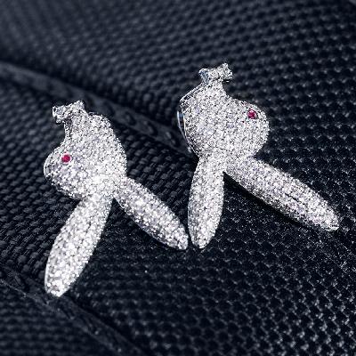 Iced Upside Down Bunny Earrings in White Gold