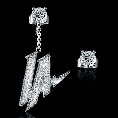 Iced "LA" Asymmetric Earrings in White Gold