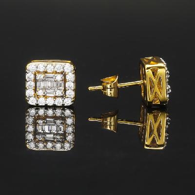 Square Baguette & Round Stones Stud Earring Write a review