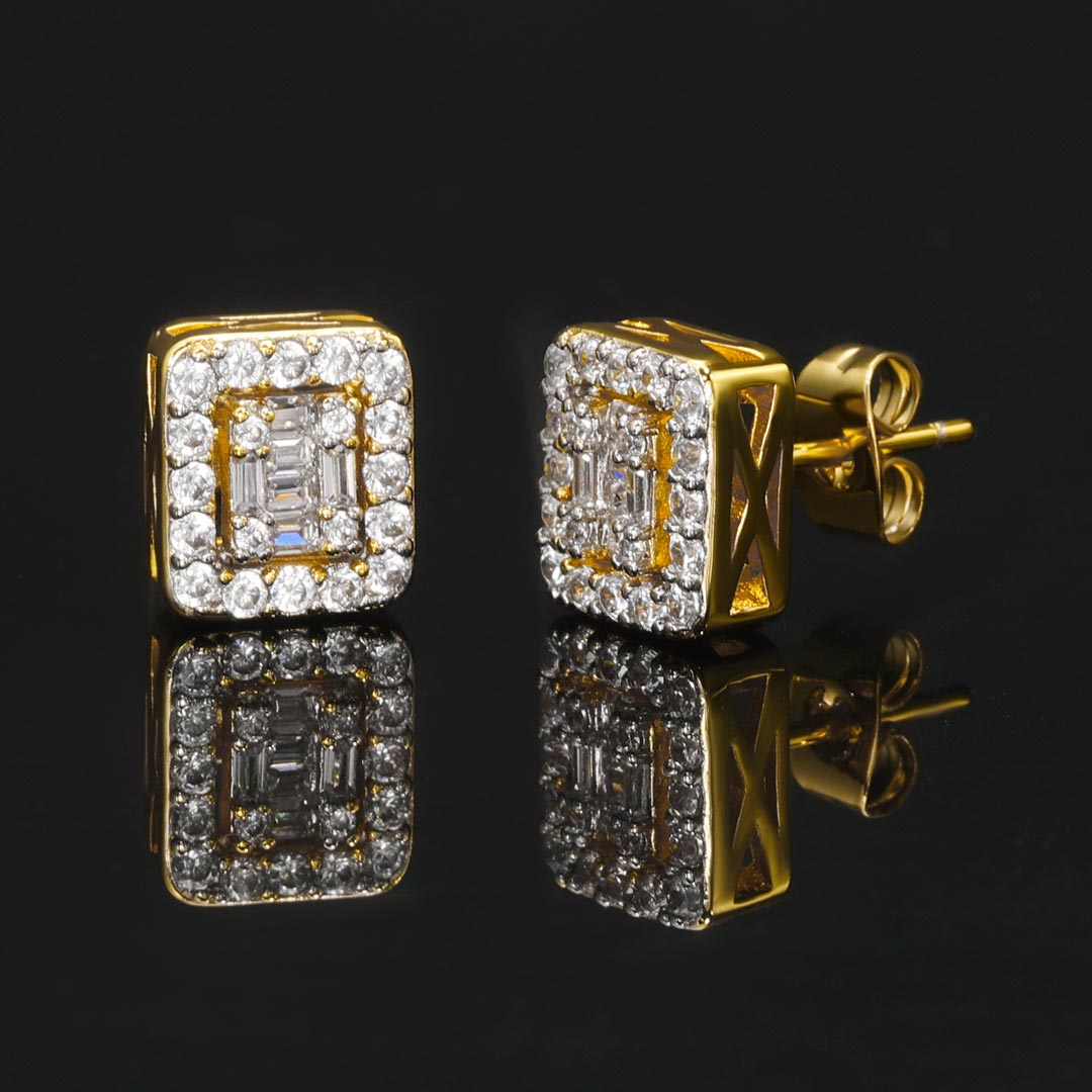 Square Baguette & Round Stones Stud Earring Write a review