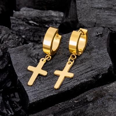 Gold Stainless Steel Cross Dangle Earrings Write a review