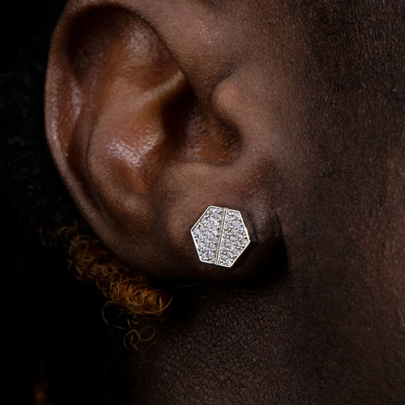 Iced Hexagon Screw Studs Earrings