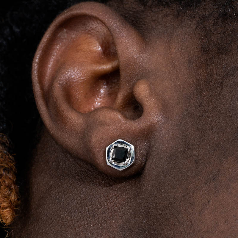 Iced Hexagon nut Studs Earrings