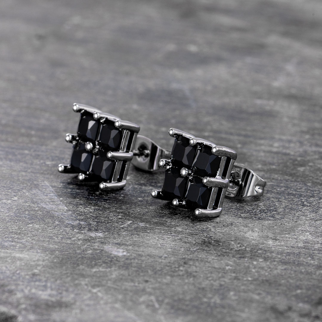 Black Square Stud Earrings-9*9mm