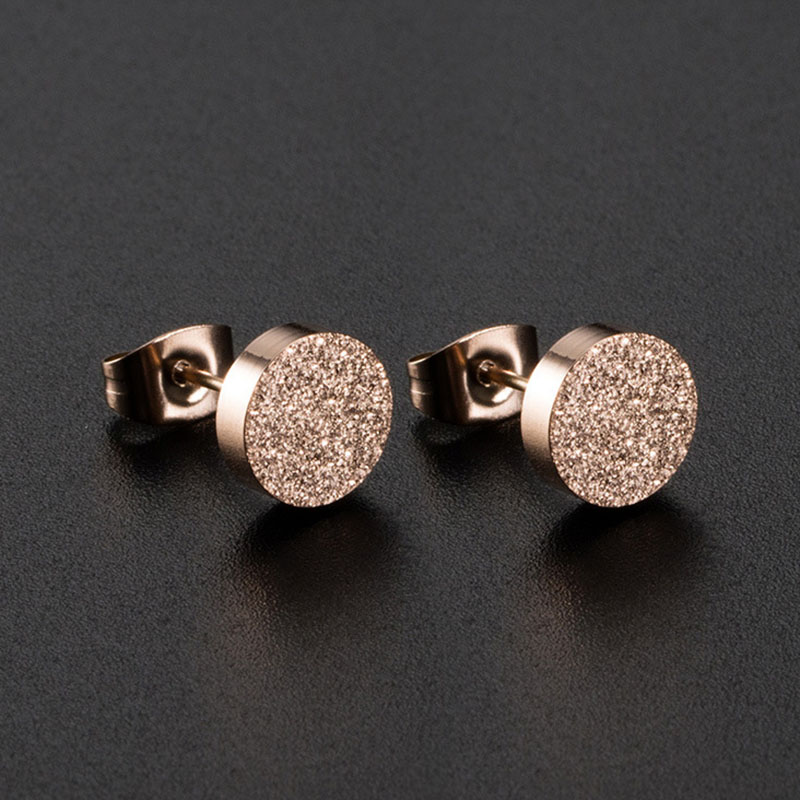 Frosted Round Steel Stud Earrings