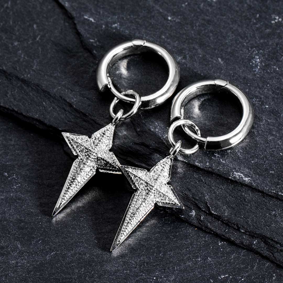  Iced Four-pointed Star Dangle Earrings