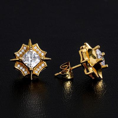 Princess Cut North Star Stud Earrings in Gold