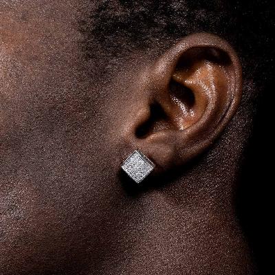 Iced Square Shape Stud Earring