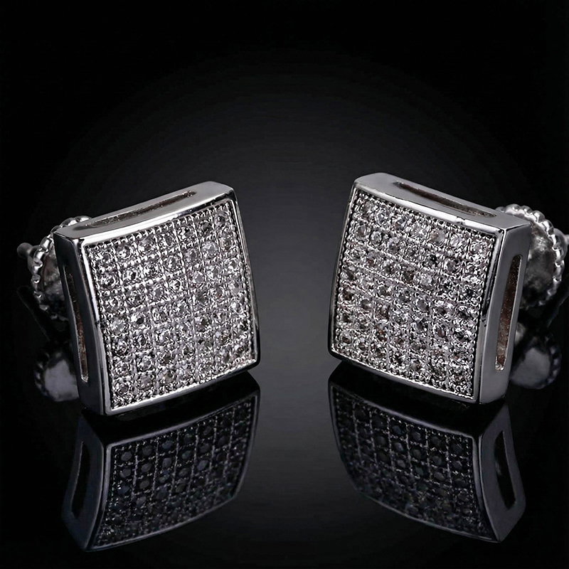 Iced Square Shape Stud Earring Iced Square Shape Stud Earring