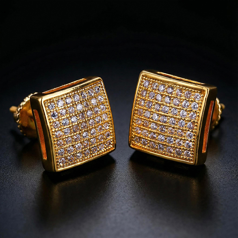 Iced Square Shape Stud Earring Iced Square Shape Stud Earring