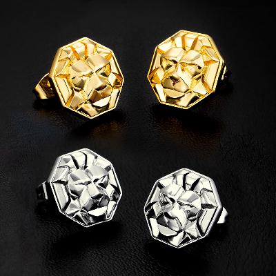 Octagon Lion Head Stud Earrings