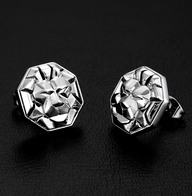 Octagon Lion Head Stud Earrings