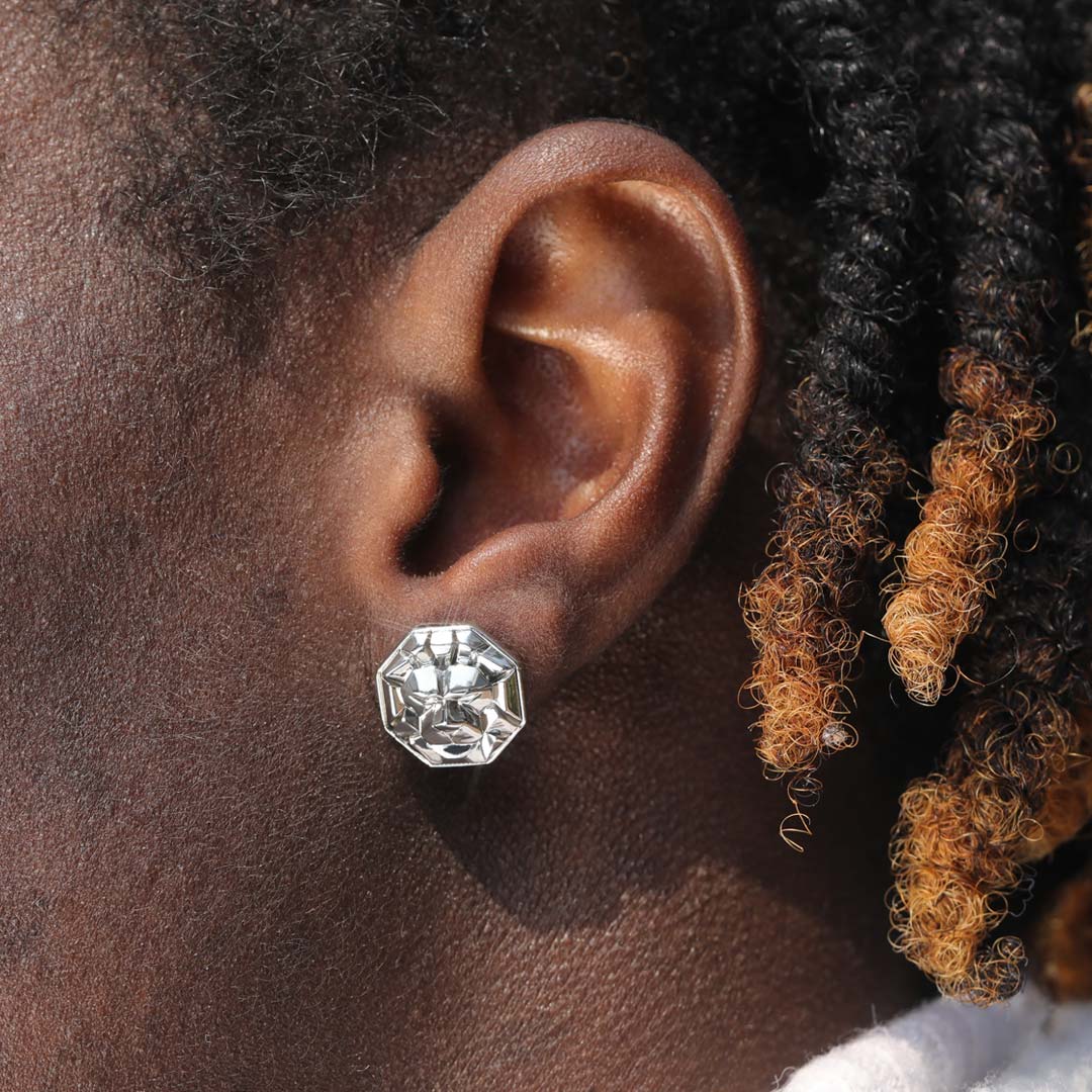 Octagon Lion Head Stud Earrings