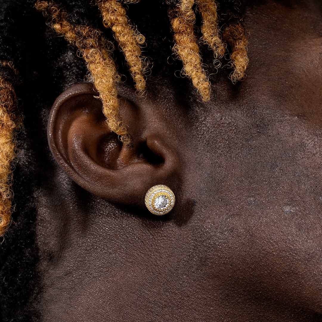 Iced Three Rows Halo Stud Earring