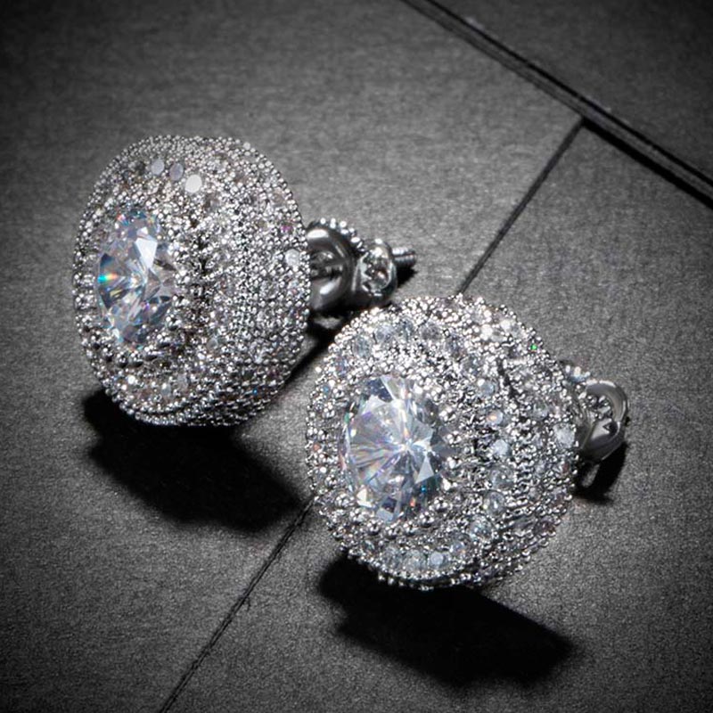Iced Three Rows Halo Stud Earring