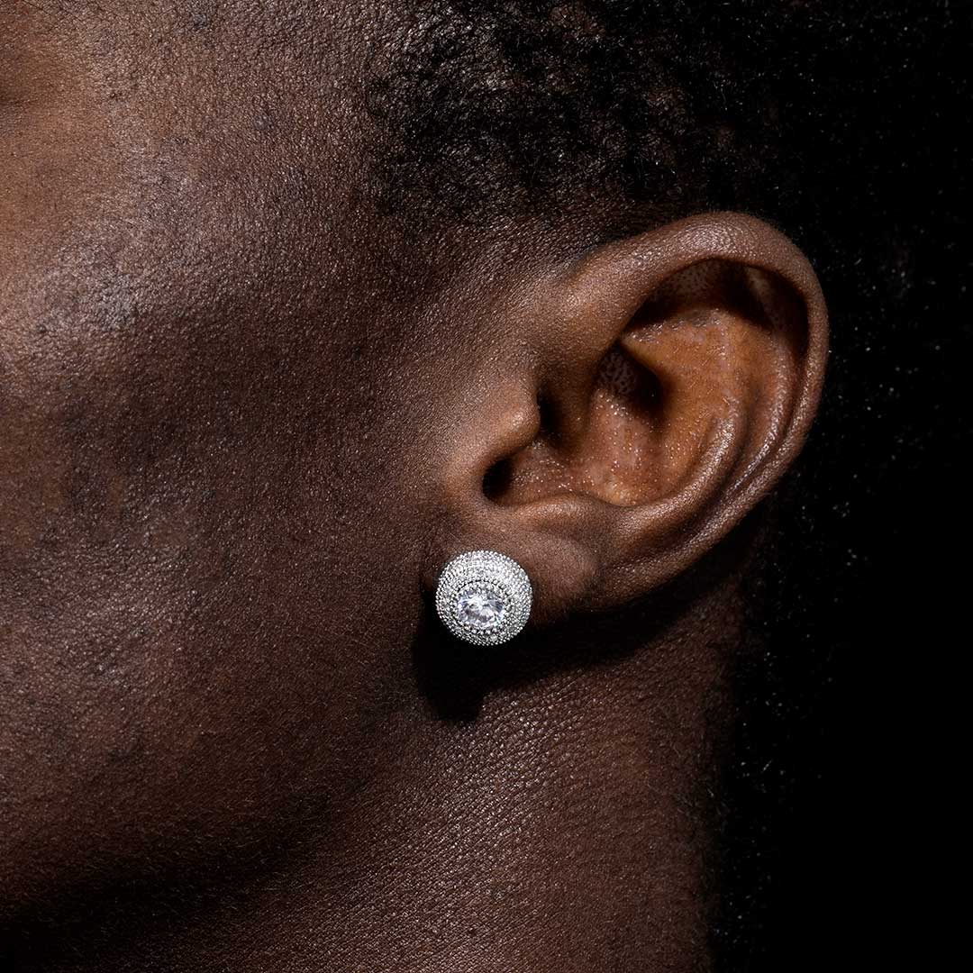 Iced Three Rows Halo Stud Earring