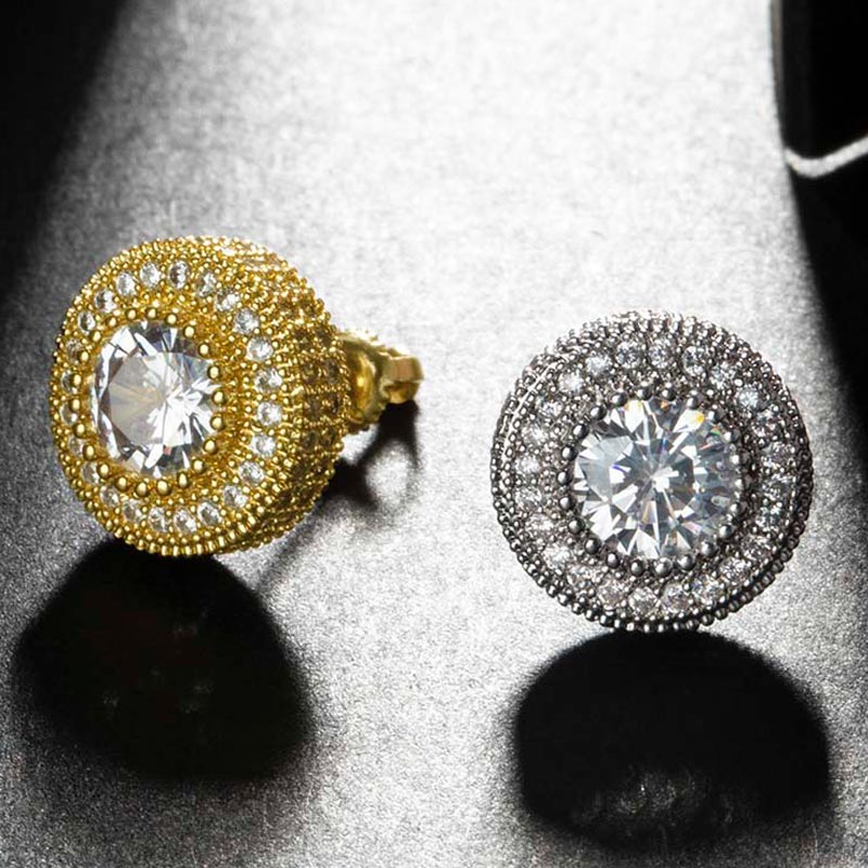 Iced Three Rows Halo Stud Earring