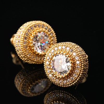  Iced Three Rows Halo Stud Earring