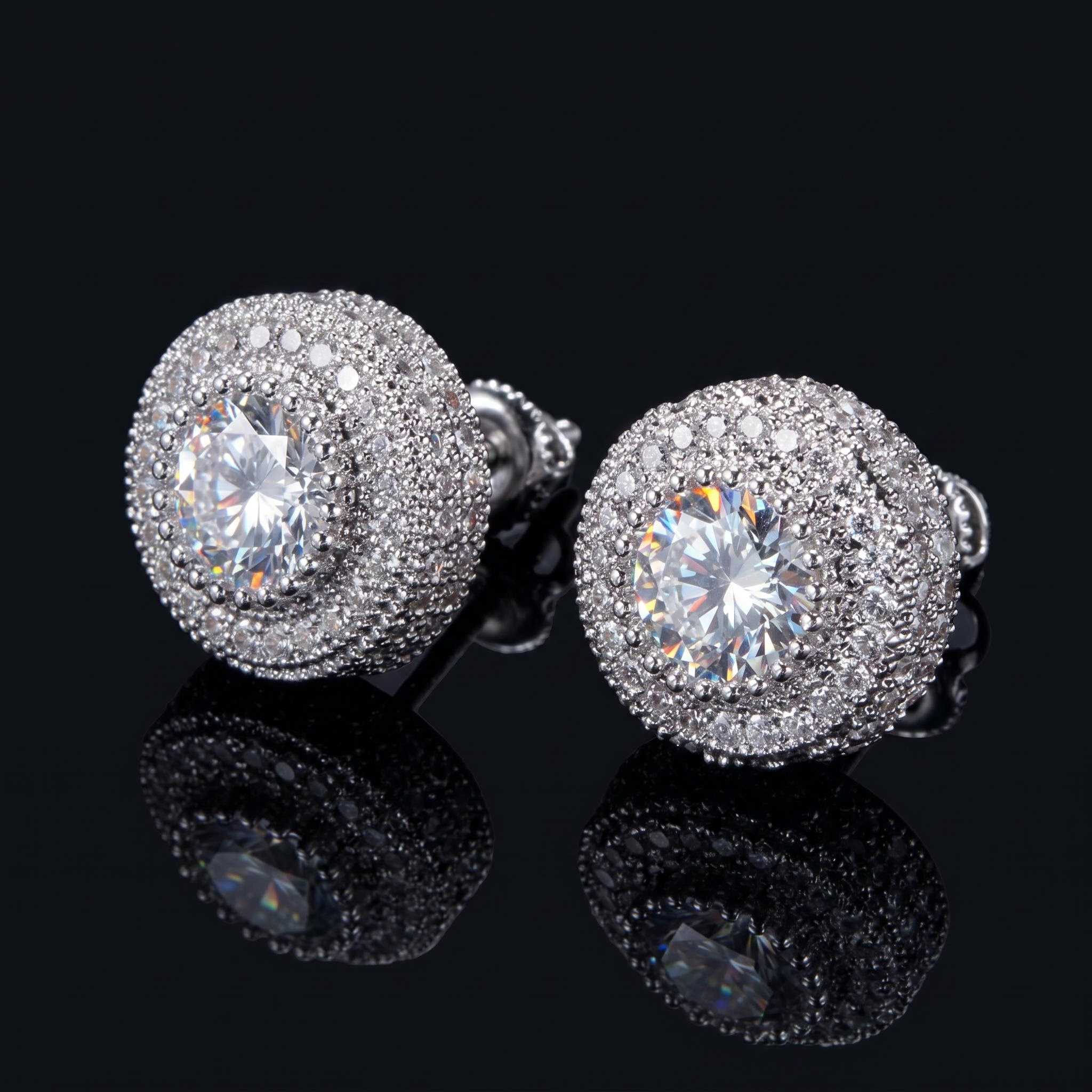  Iced Three Rows Halo Stud Earring