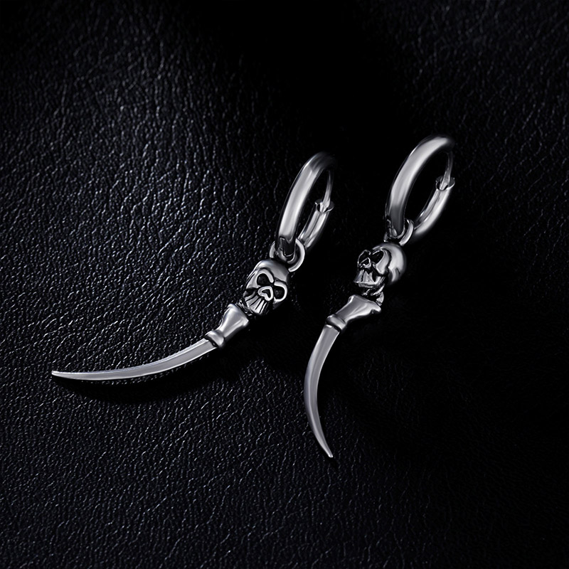 Skull with Pointed Claw Steel Dangle Earrings