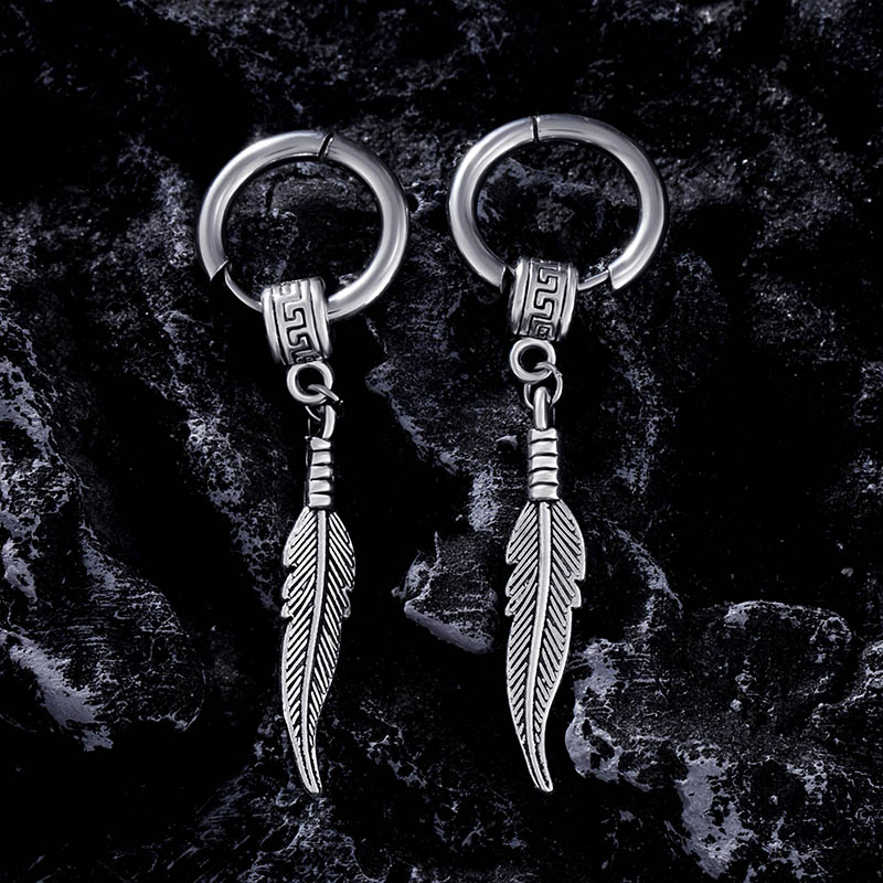 Feather Stainless Steel Dangle Earrings