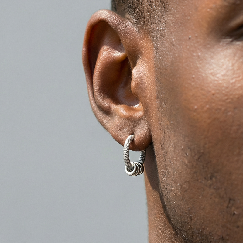 Diamond Pattern Charm Beads Hoop Earrings