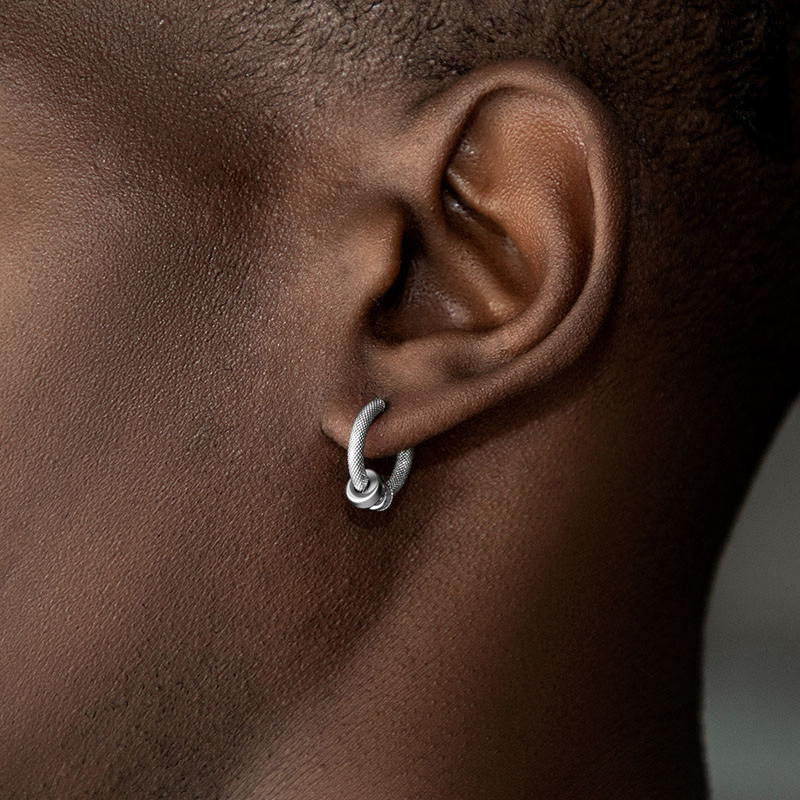 Diamond Pattern Charm Beads Hoop Earrings