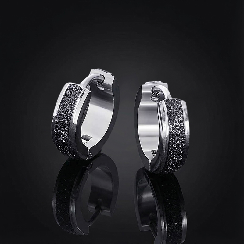 Black Frosted Stainless Steel Huggie Earrings