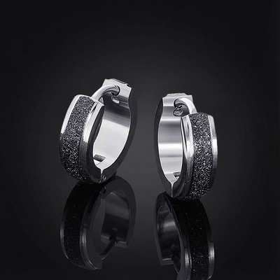 Black Frosted Stainless Steel Huggie Earrings