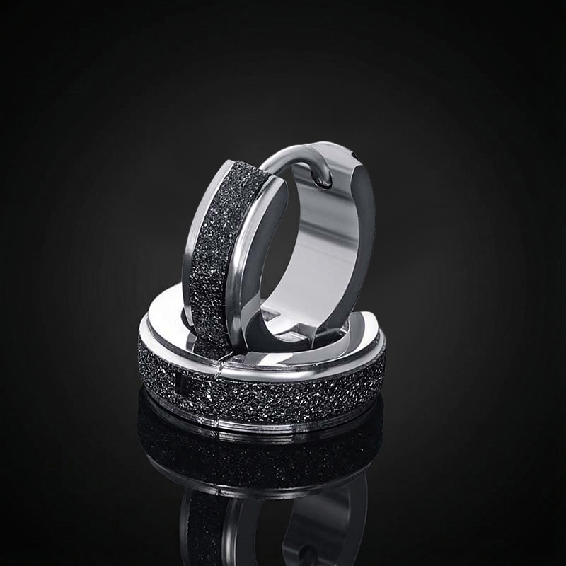 Black Frosted Stainless Steel Huggie Earrings