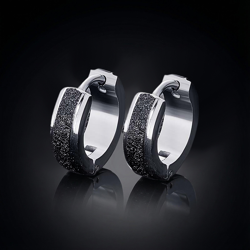 Black Frosted Stainless Steel Huggie Earrings