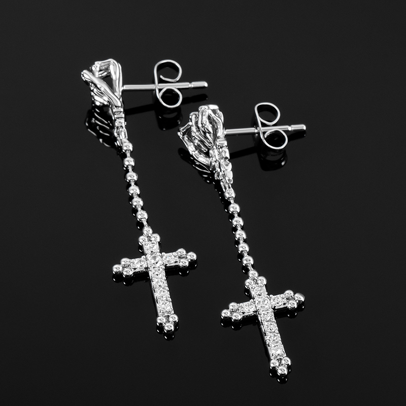  Iced Cross Skeleton Hand Earrings