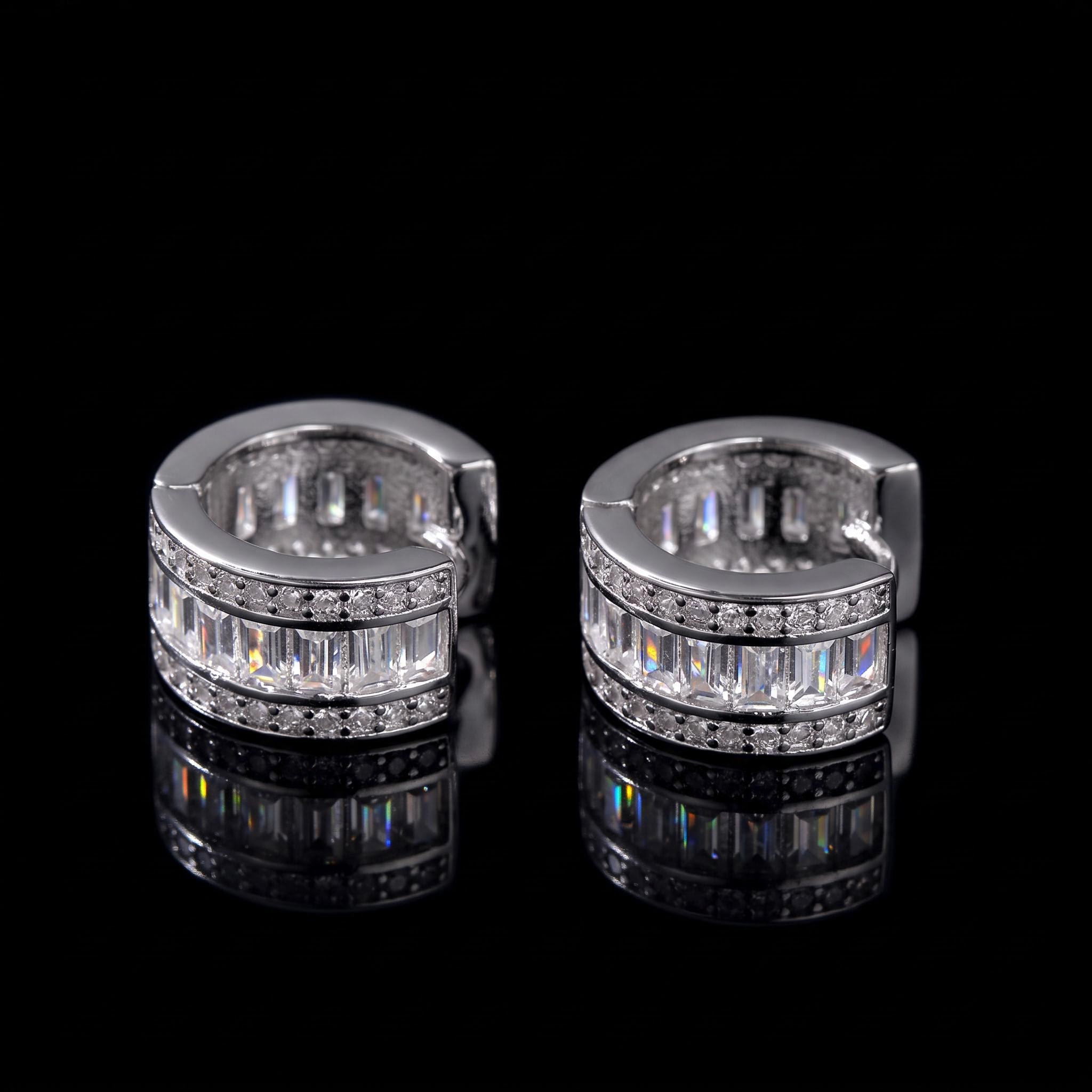 Round&Baguette Cut Hoop Earrings Round&Baguette Cut Hoop Earrings