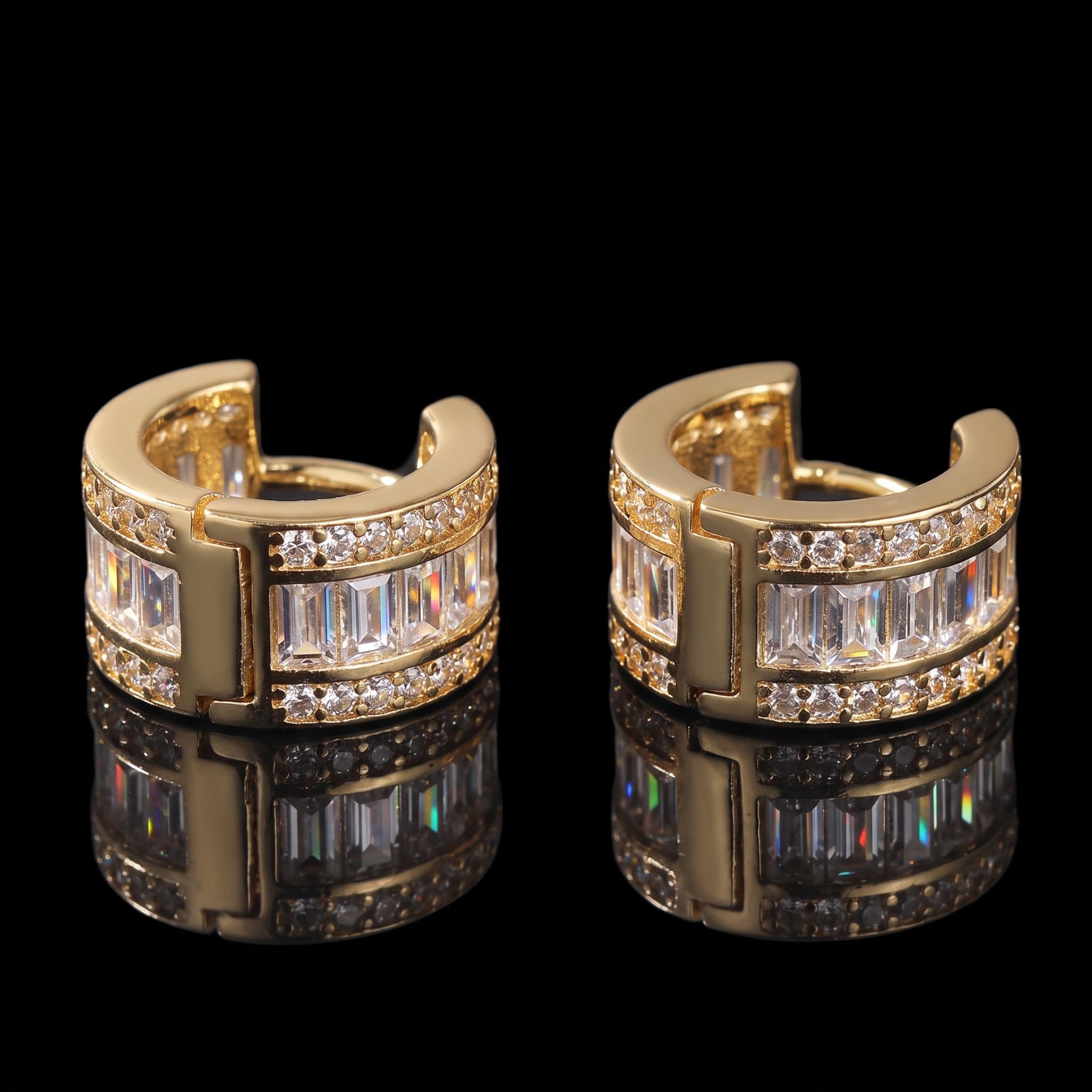 Round&Baguette Cut Hoop Earrings Round&Baguette Cut Hoop Earrings