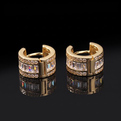 Round&Baguette Cut Hoop Earrings