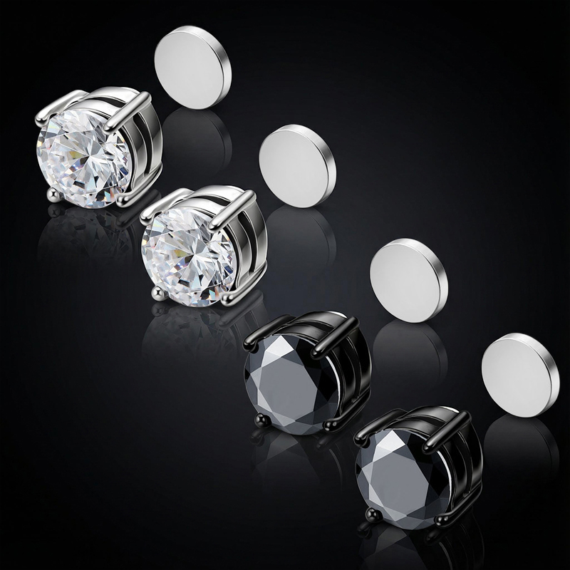 Round Stone Magnetic Non-Piercing Stud Earrings Round Stone Magnetic Non-Piercing Stud Earrings