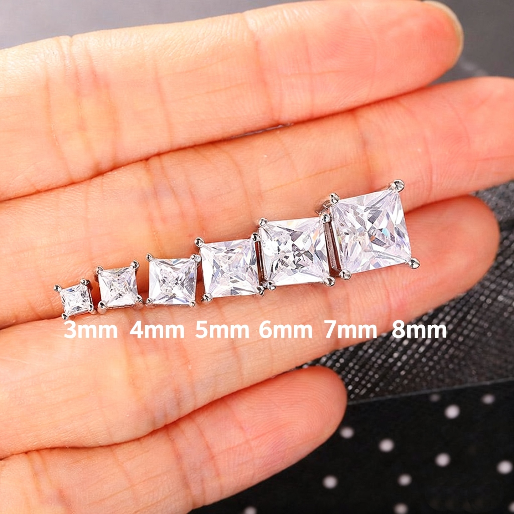 4-Prong Square Princess Cut Earrings (A Pair) 4-Prong Square Princess Cut Earrings (A Pair)