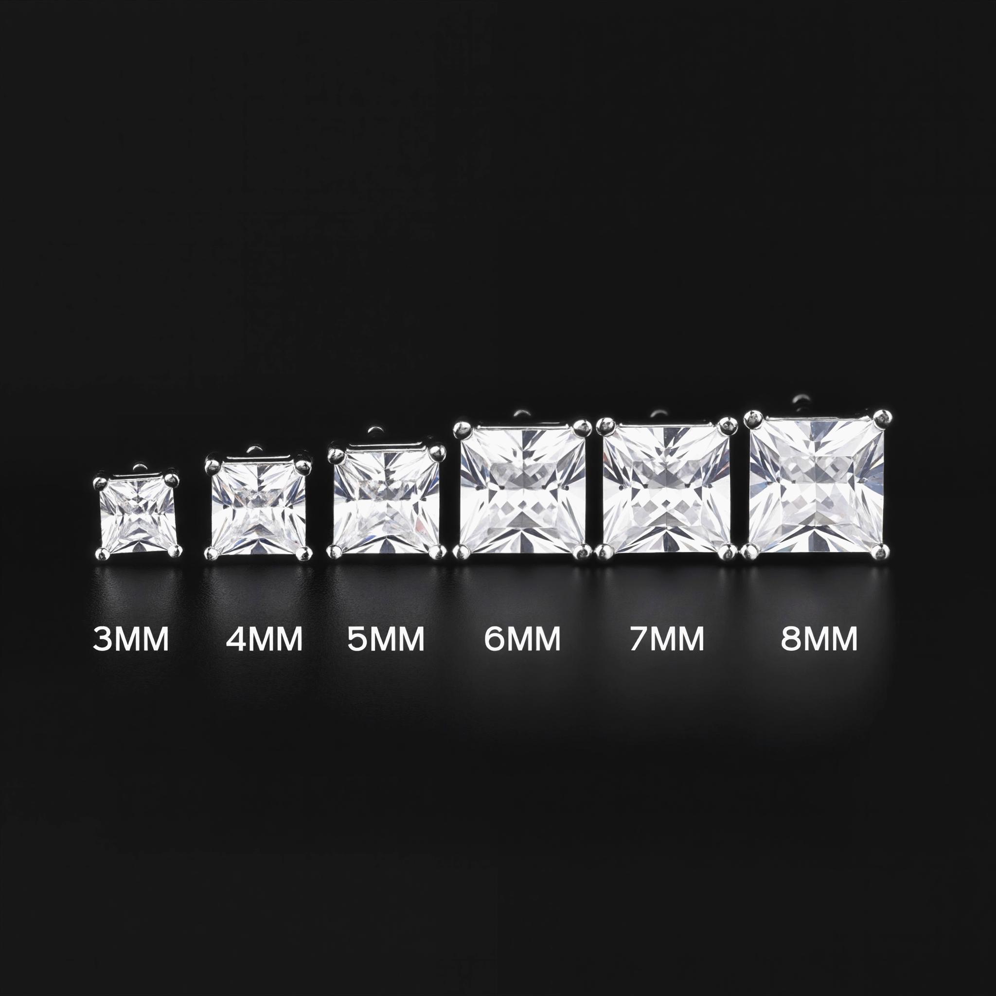 4-Prong Square Princess Cut Earrings (A Pair)