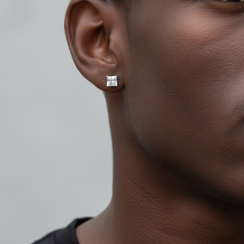 4-Prong Square Princess Cut Earrings (A Pair)