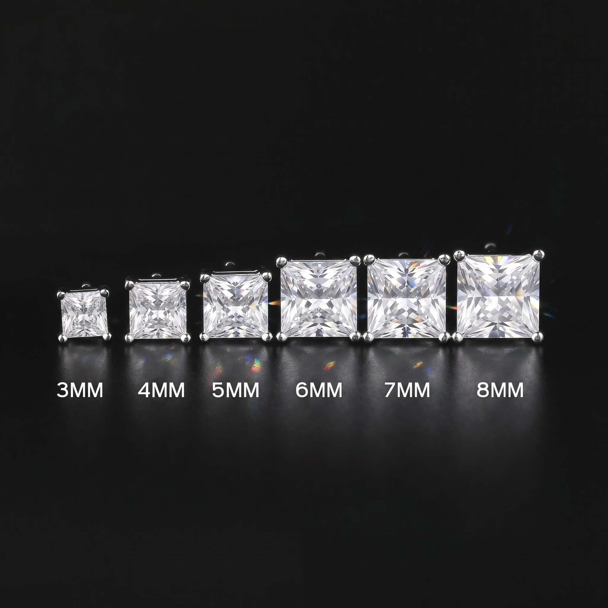 4-Prong Square Princess Cut Earrings (A Pair)