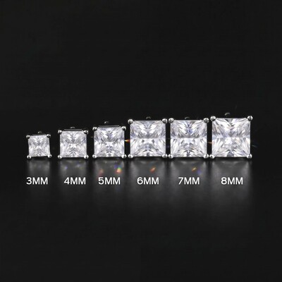 4-Prong Square Princess Cut Earrings (A Pair)
