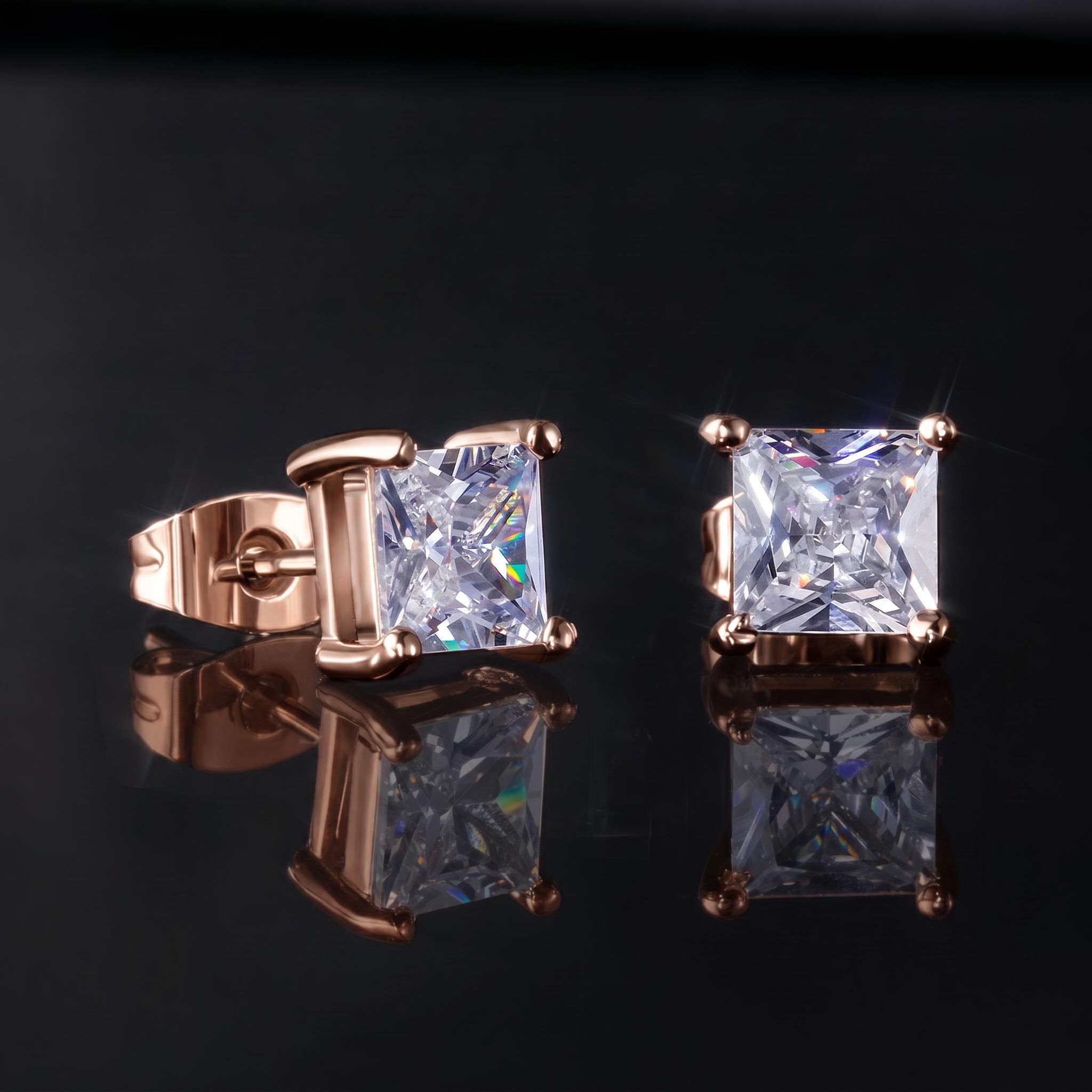 4-Prong Square Princess Cut Earrings (A Pair) 4-Prong Square Princess Cut Earrings (A Pair)