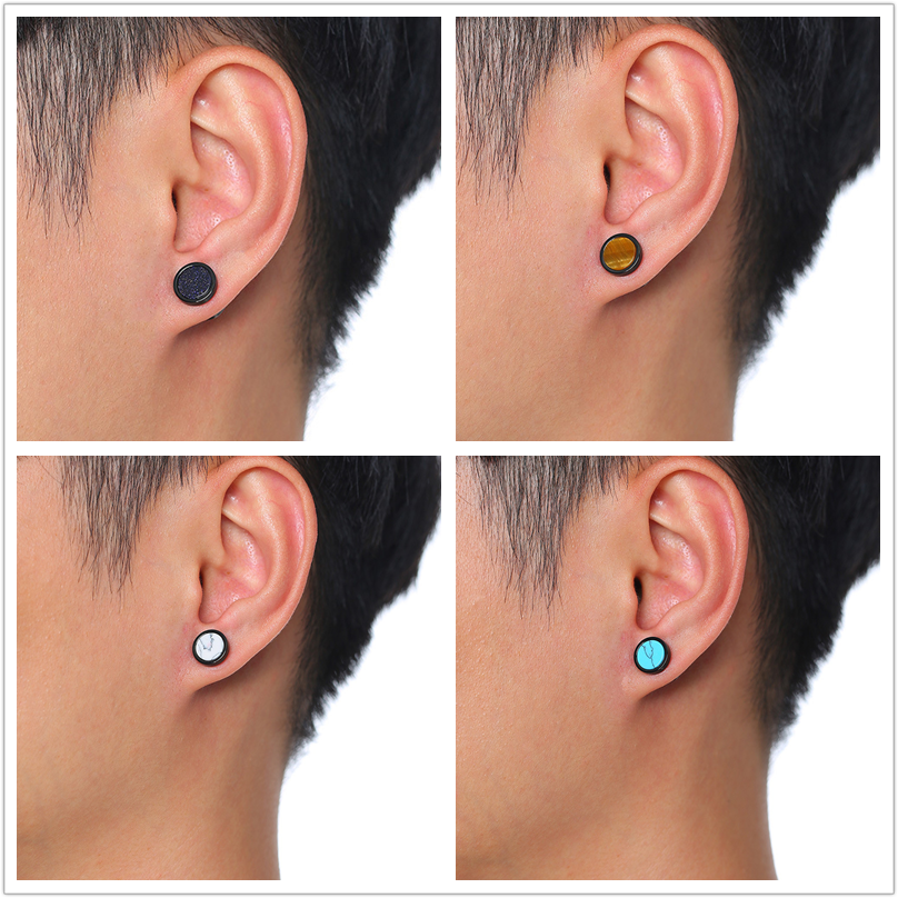 Natural Stone Dumbbell Stud Earrings