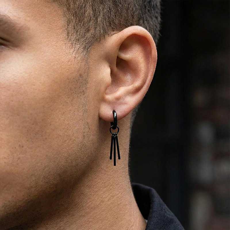 Three Stick Hoop Earrings in Black Gold