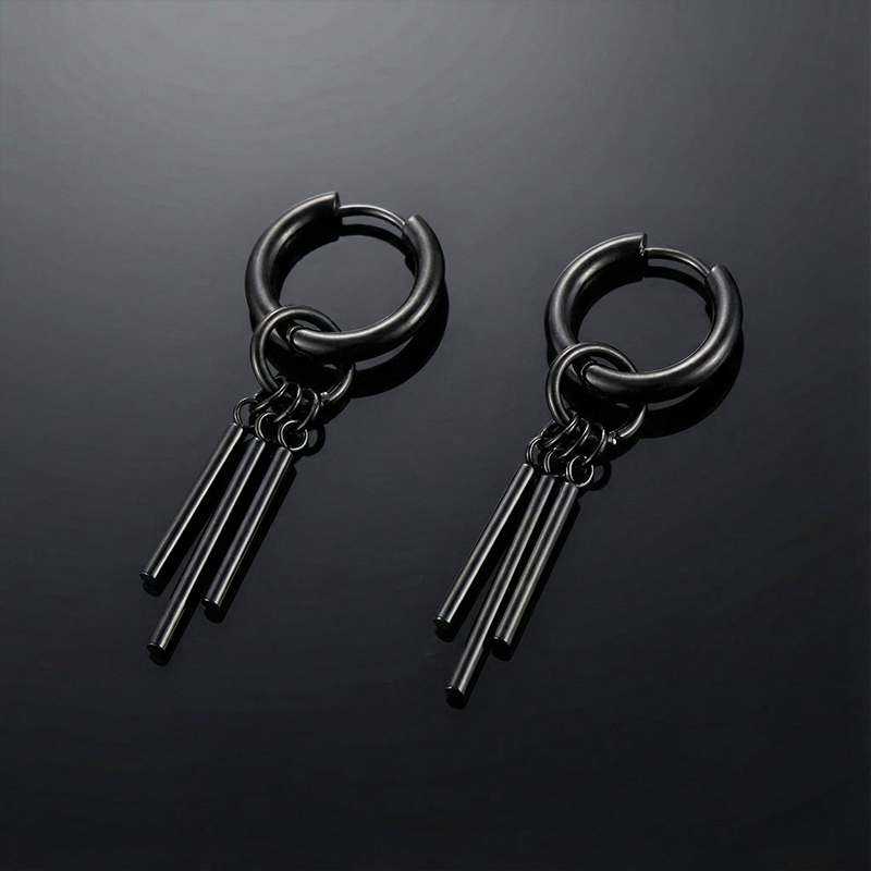 Three Stick Hoop Earrings in Black Gold