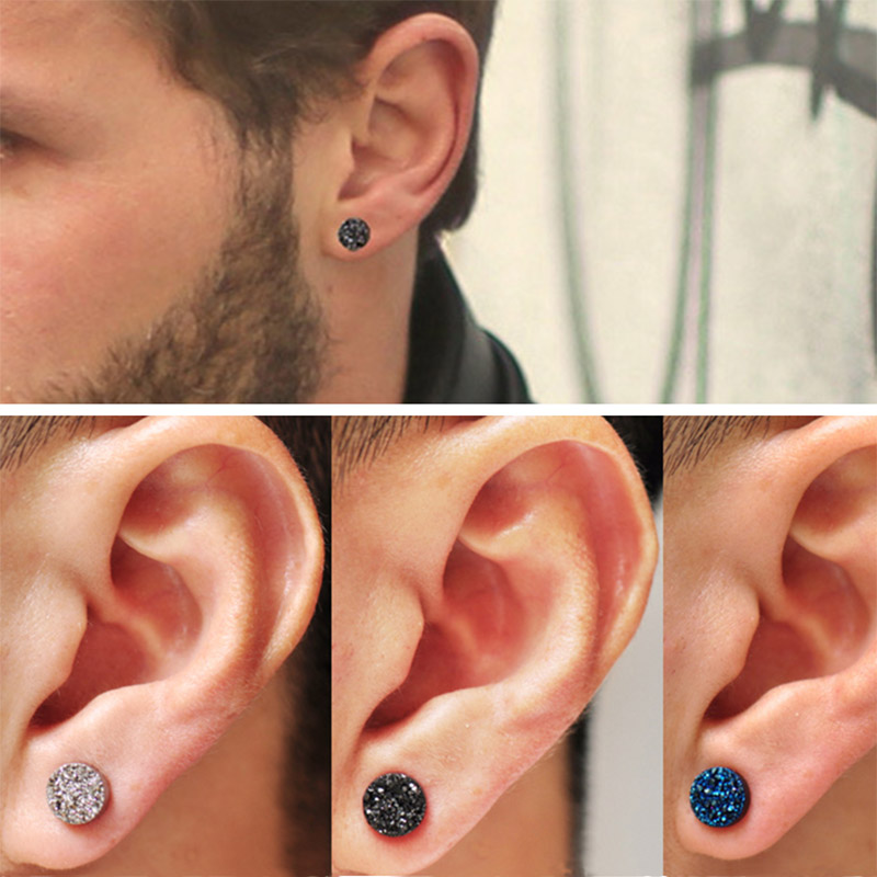 Quartz Round Magnetic Non-Piercing Stud Earrings