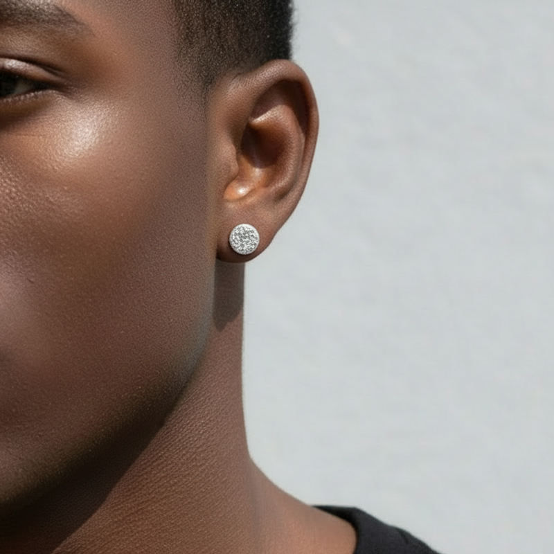 Quartz Round Magnetic Non-Piercing Stud Earrings